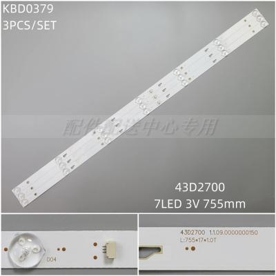 3Pcs x 43'' LED Backlight Strip for 43D2700 LC430DUY-SHA1 Artel 43A9000 43HR332M07A0 V2 4C-LB430T-HR1CK 7LED 755mm