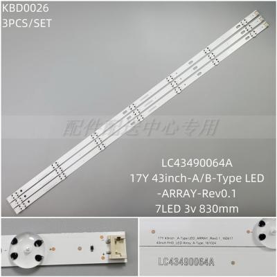 3PCS x LED Backlight Strip for 43LJ510V LC43490062A LC43490063A LC43490064A LC43490060A 17Y 43inch-A/B-Type 7Leds 830MM