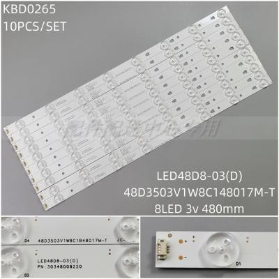 10Pcs x LED Strip for LE48D8-03(D) ZC21AG LED48AL88G31C LE48B510X 48AL88C88 LE48A30 GU48A5 480MM 8-LEDs 3V